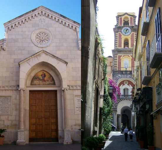 Facade and bell tower of the Duomo of Sorrento